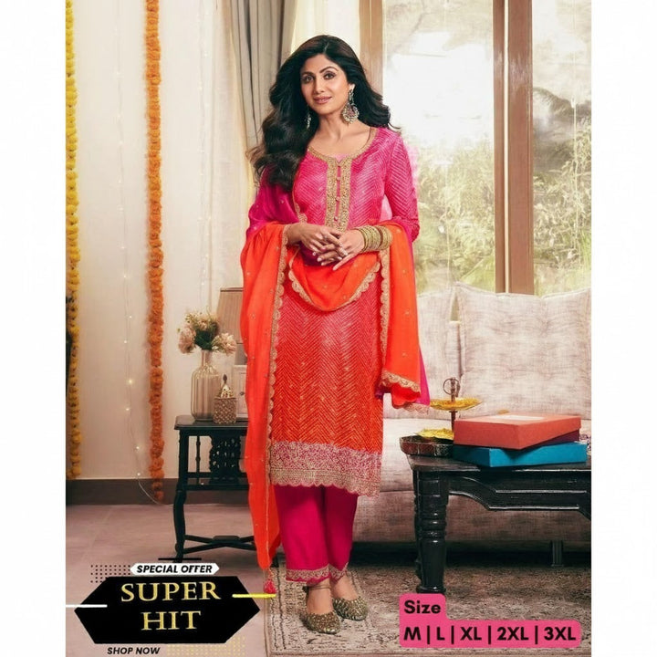 Designer Fancy Pure Chinnon Silk  3Pcs Suit For Women 003