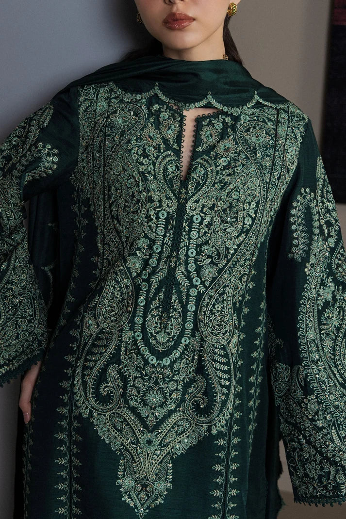 Forest Green &amp; Mint Accent: Embroidered Cotton Suit | Ready To Wear