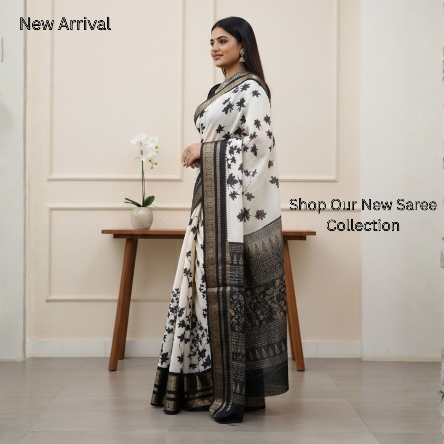 Classic Unstitched  Black And White Contrast Saree