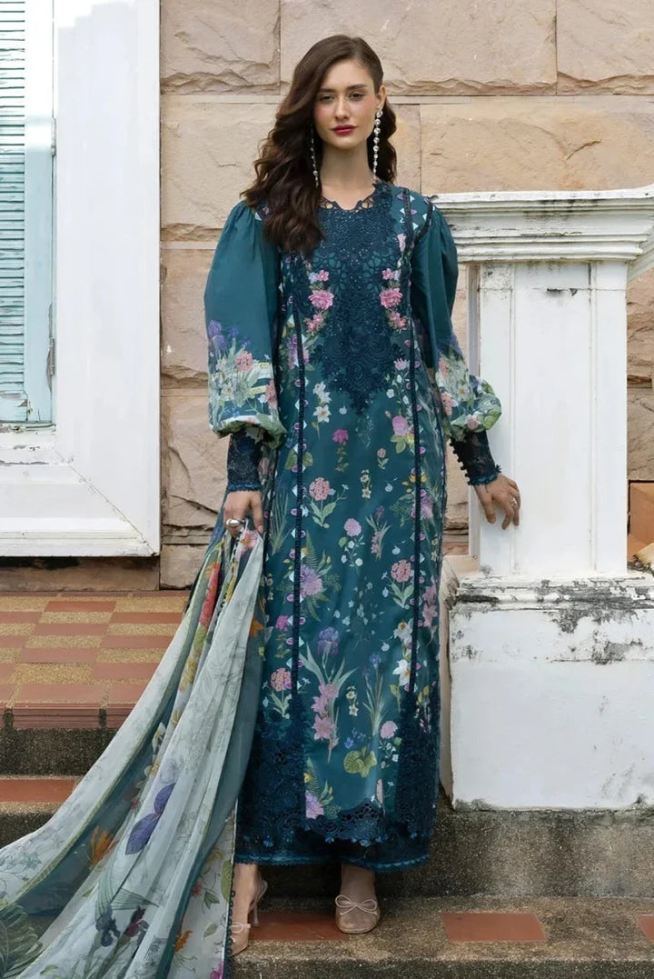 Deep Teal &amp; Soft Pastel: Printed Lawn Suit | Ready To Wear