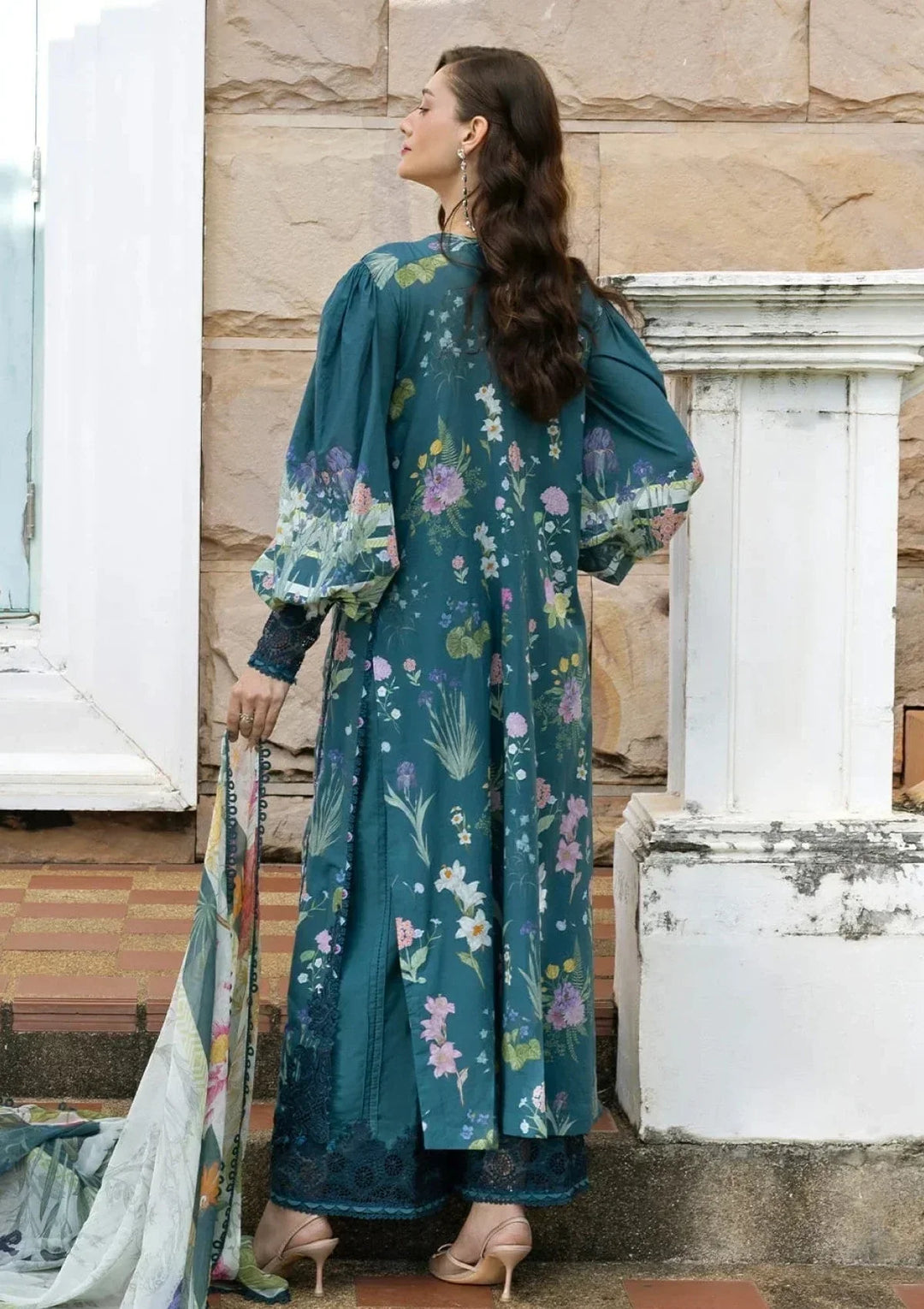 Deep Teal &amp; Soft Pastel: Printed Lawn Suit | Ready To Wear