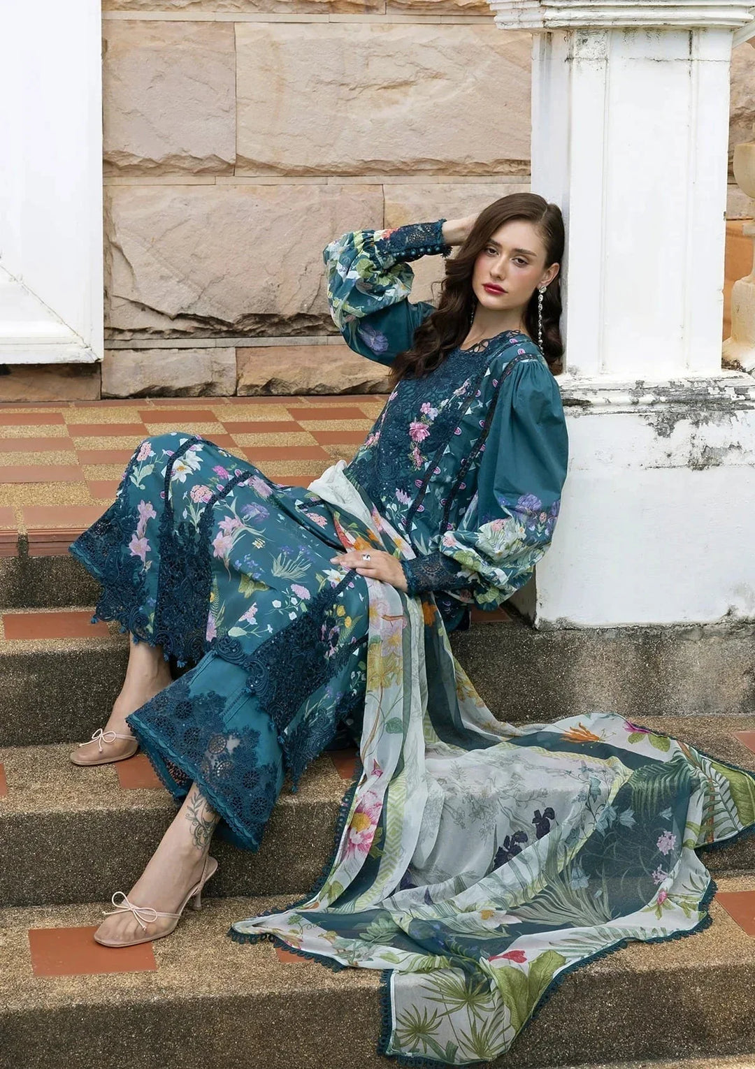 Deep Teal &amp; Soft Pastel: Printed Lawn Suit | Ready To Wear