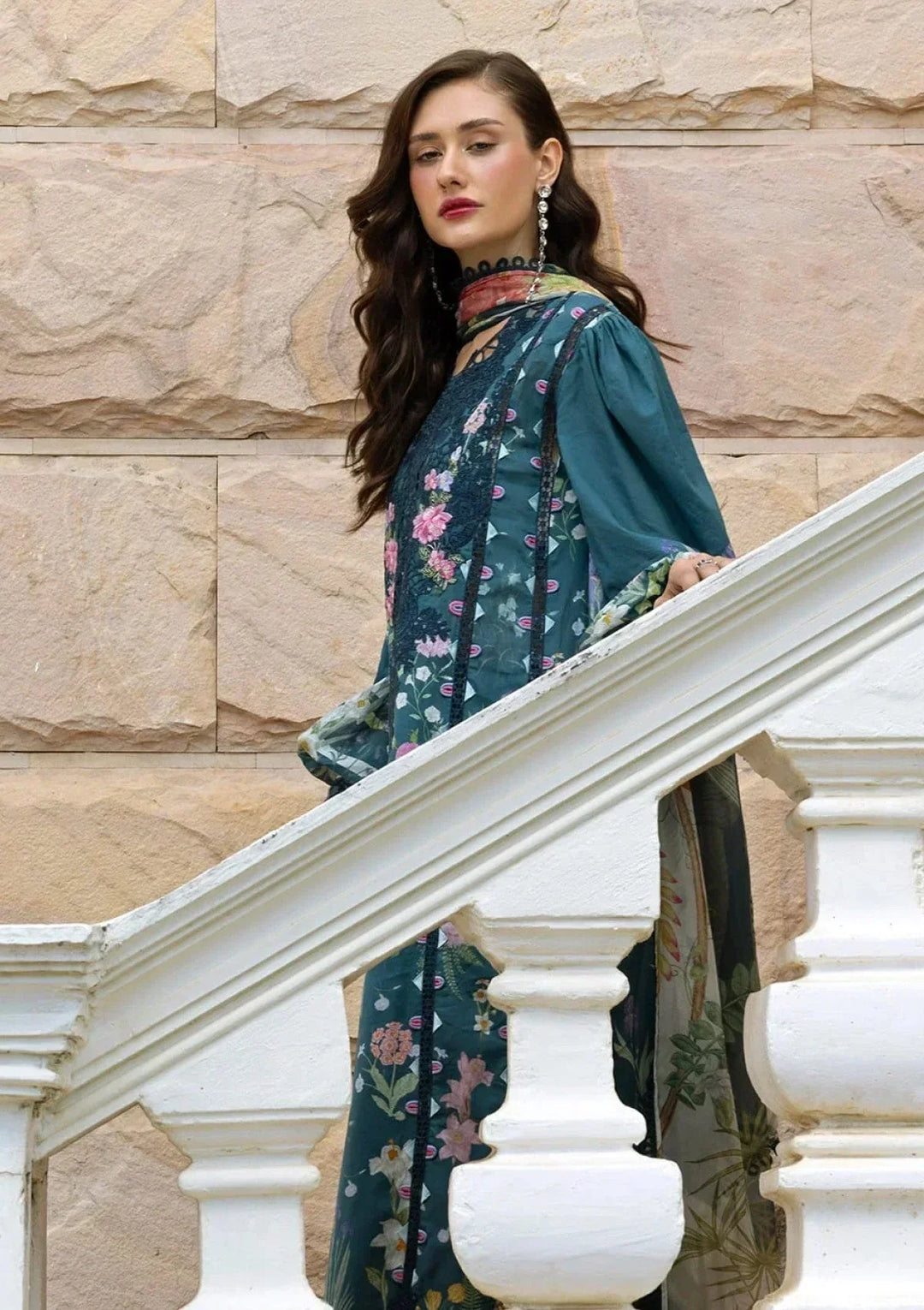 Deep Teal &amp; Soft Pastel: Printed Lawn Suit | Ready To Wear