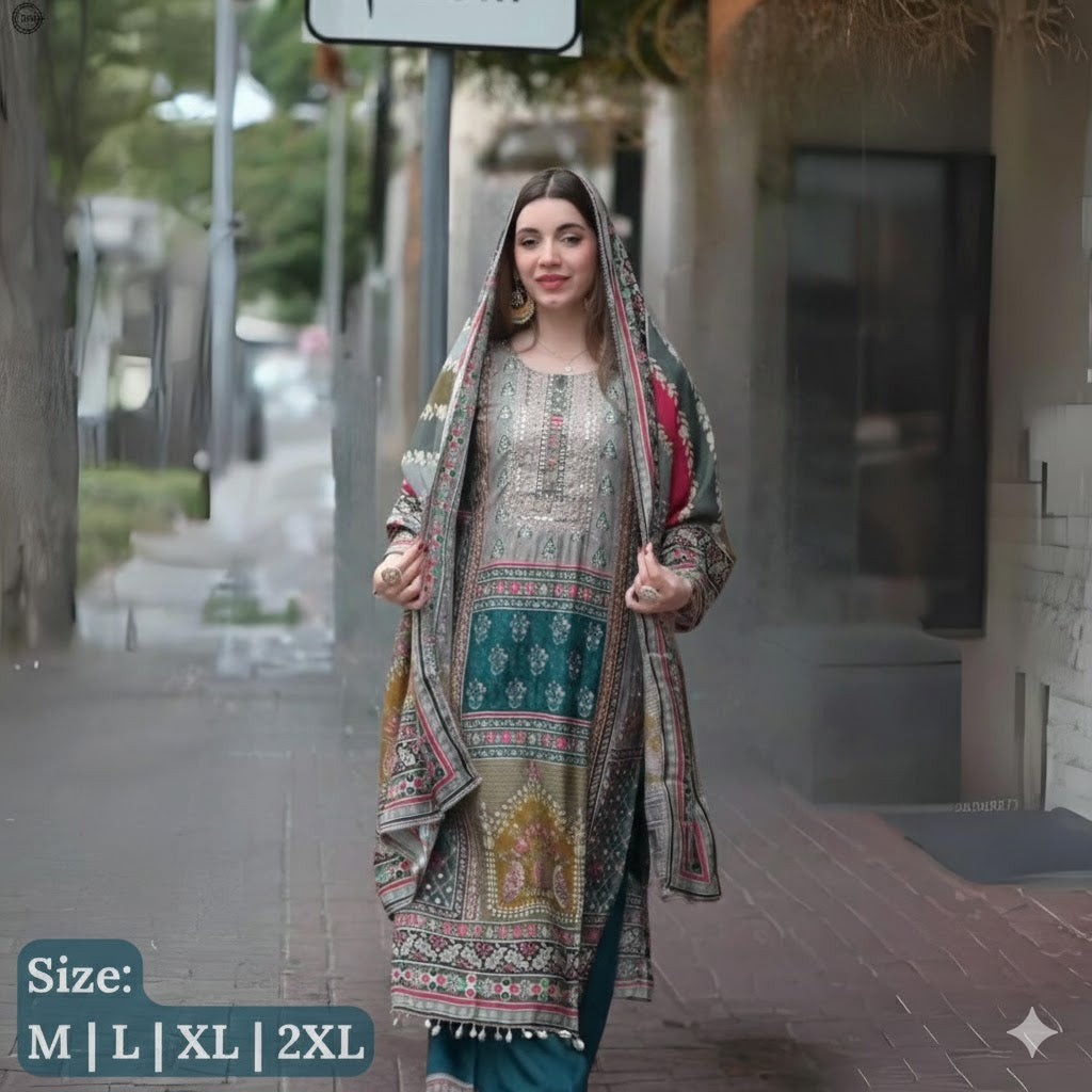 Beautiful Printed  Royan 3PCS Suit  Collection For Women