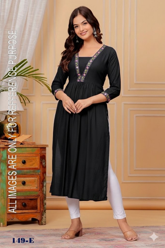 Elegant A-Line Cotton Kurti With Collar Embroidery Work  For Women 001