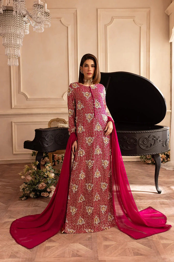 Hot Pink &amp; Shimmering Silver: Embroidered Chiffon Suit | Ready To Wear