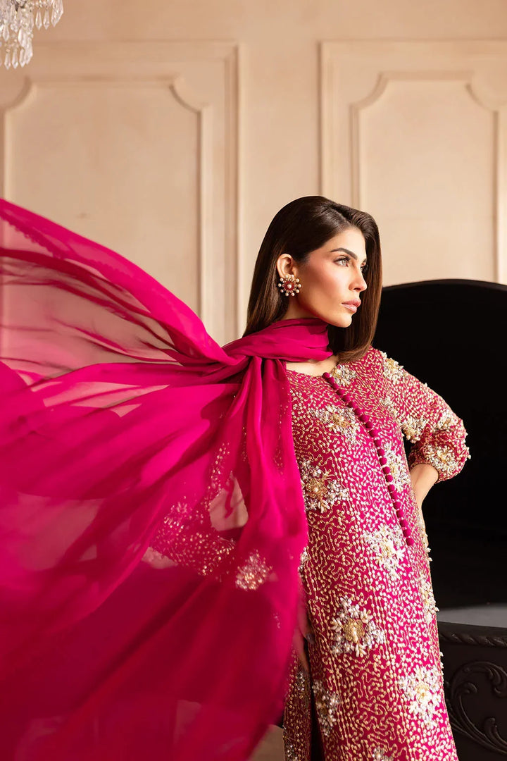 Hot Pink &amp; Shimmering Silver: Embroidered Chiffon Suit | Ready To Wear