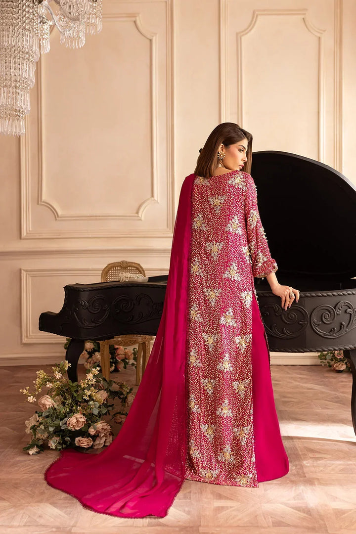 Hot Pink &amp; Shimmering Silver: Embroidered Chiffon Suit | Ready To Wear