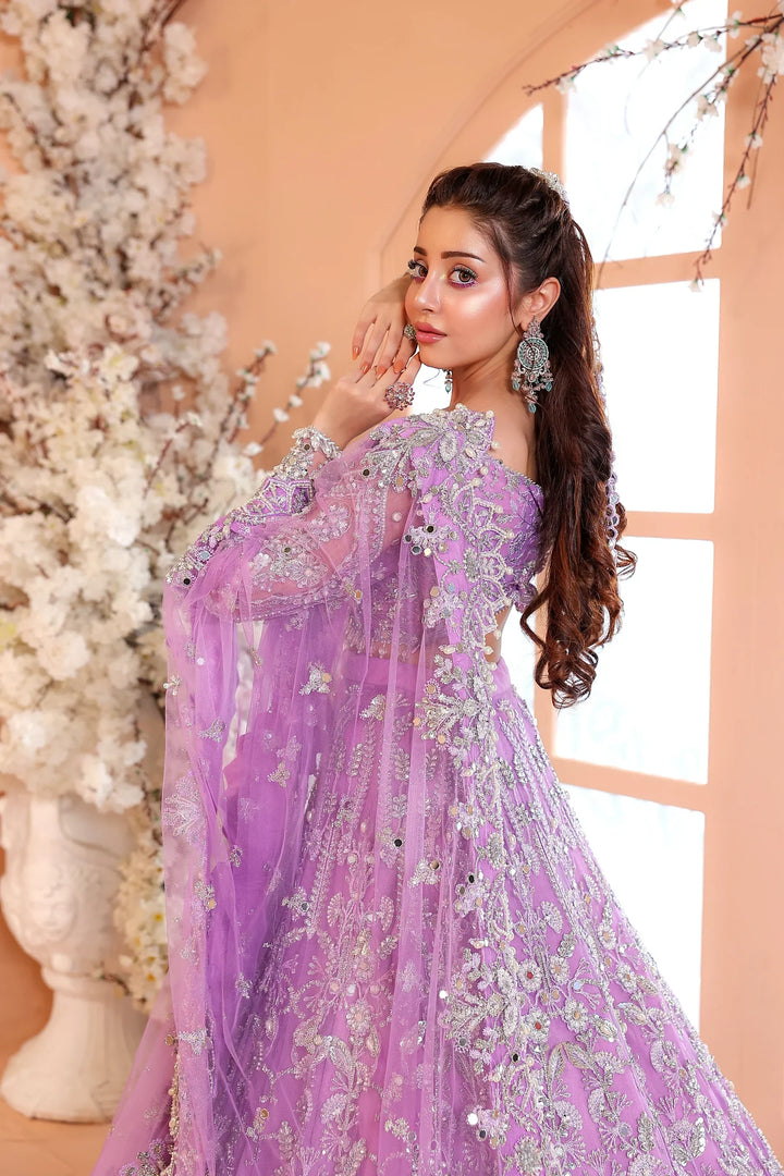 Pastel Lilac &amp; Sparkling Silver: Embroidered Net Bridal Lenge Choli | Ready To Wear