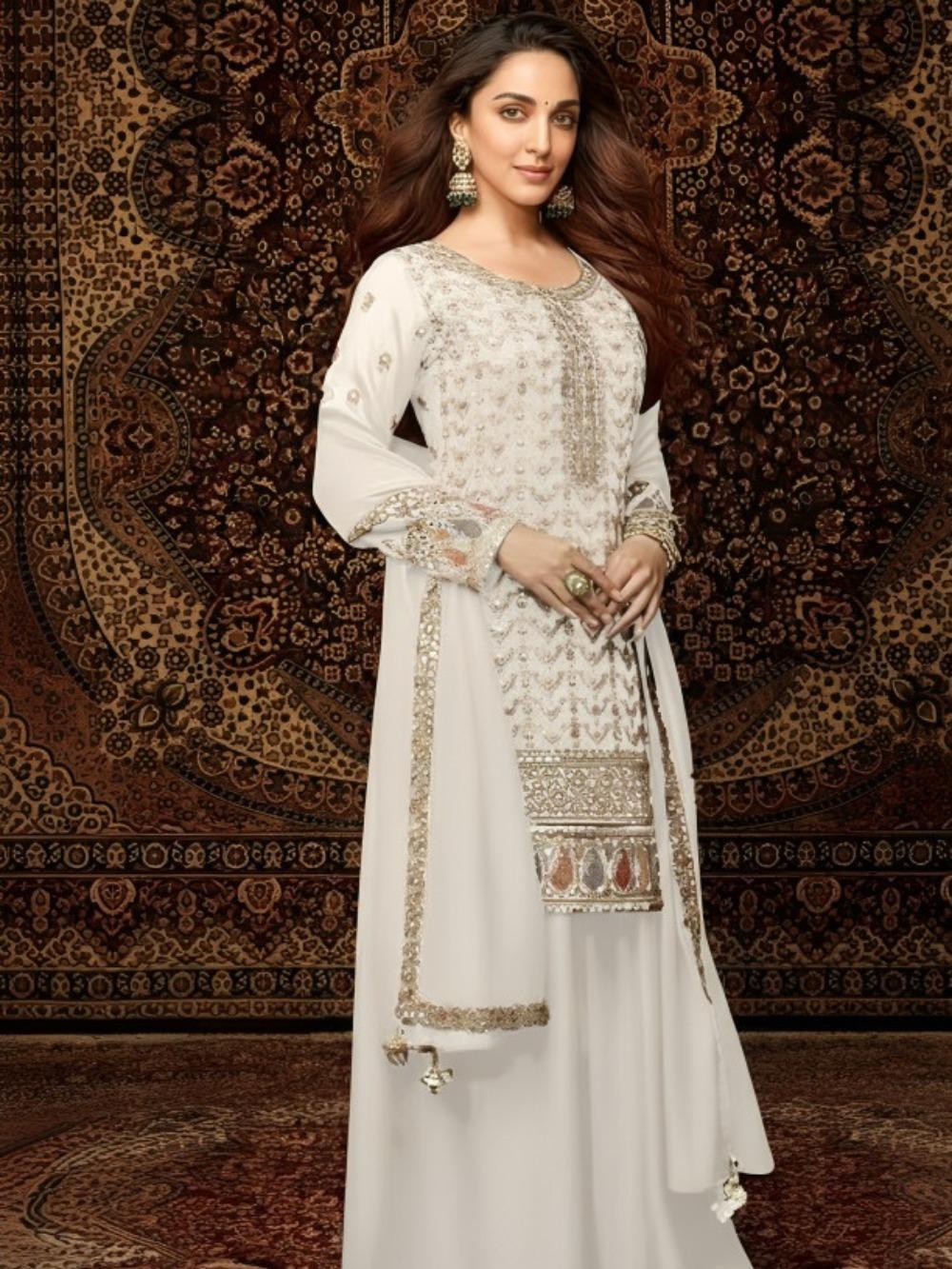 Embroidery Chinnon 3Pcs Plazzo  Suit For Women