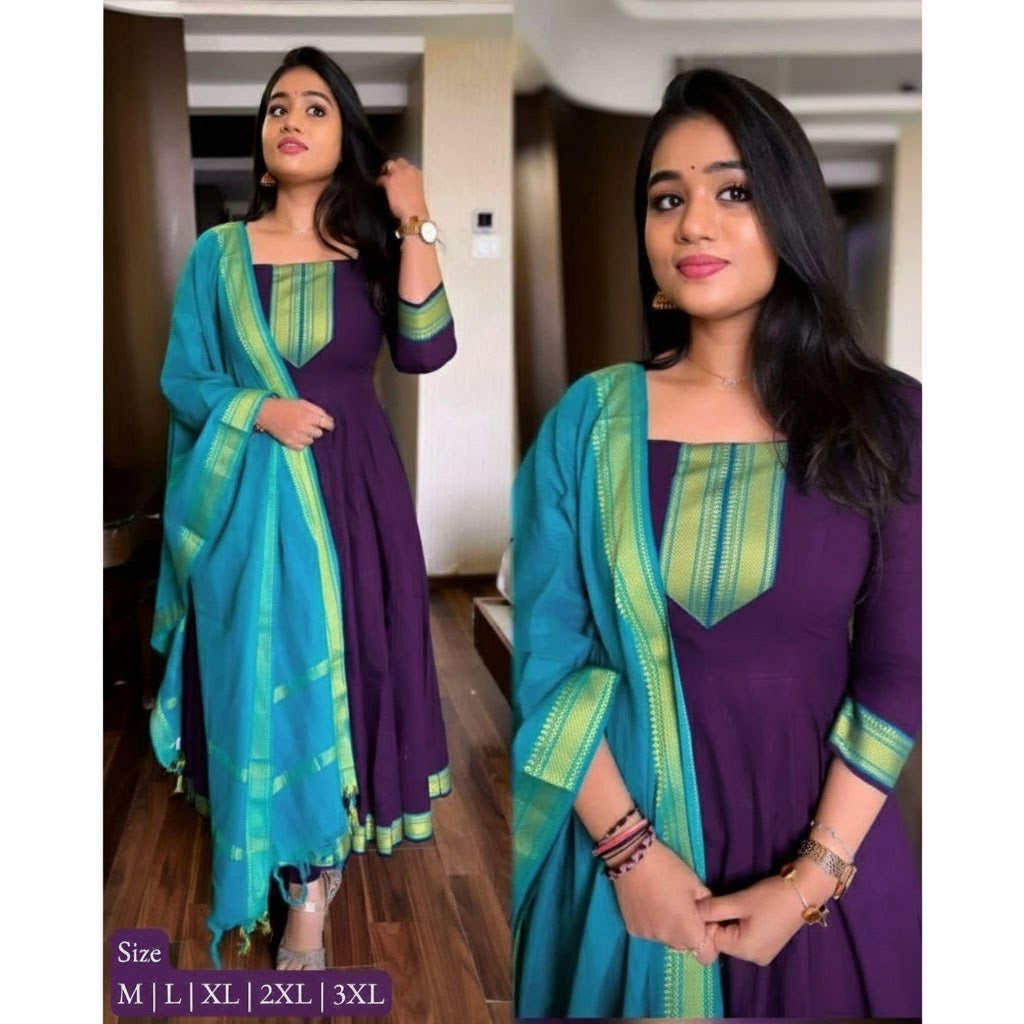 Stunning Long Frock  And  Dupatta Set  For Women  002