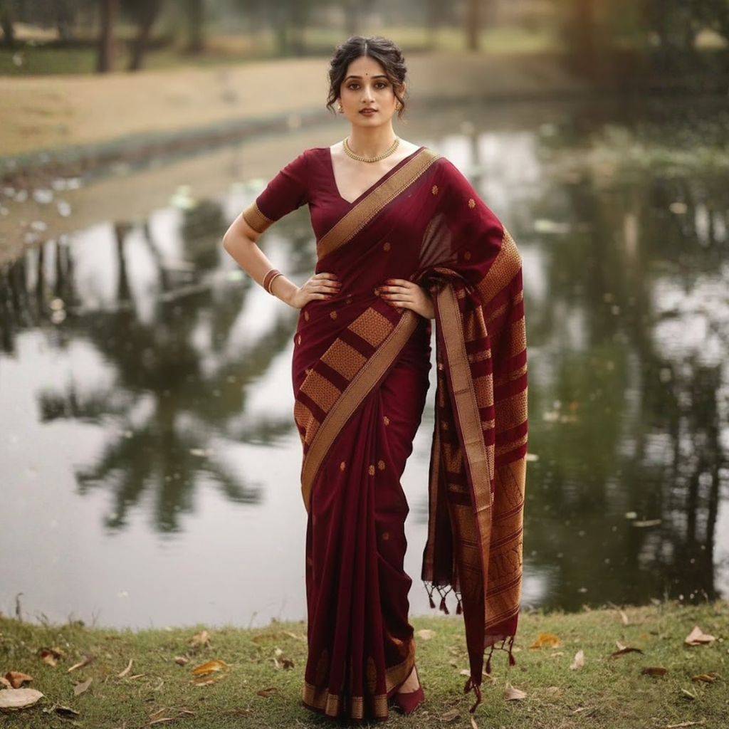Adorable  Silk Jacquard Border  Unstitched  Saree  For  Women