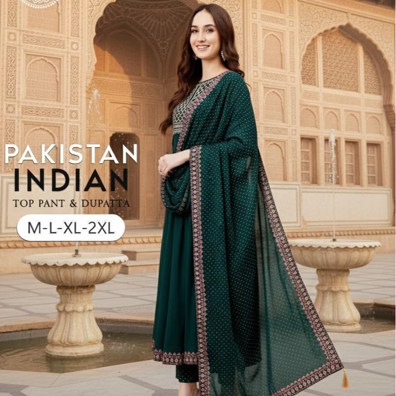 ETHNIC MOTIFS EMBROIDERED SEQUINED KURTA WITH PALAZZOS & DUPATTA 003