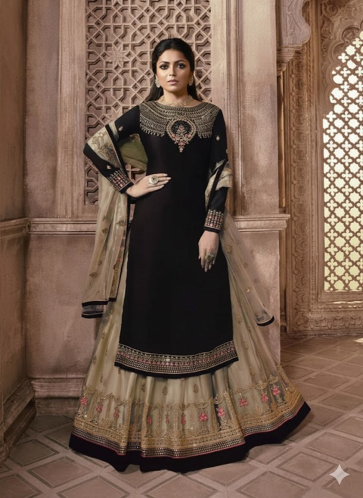 Embroidered Georgette & Net Anarkali 3Pcs Gown For Women
