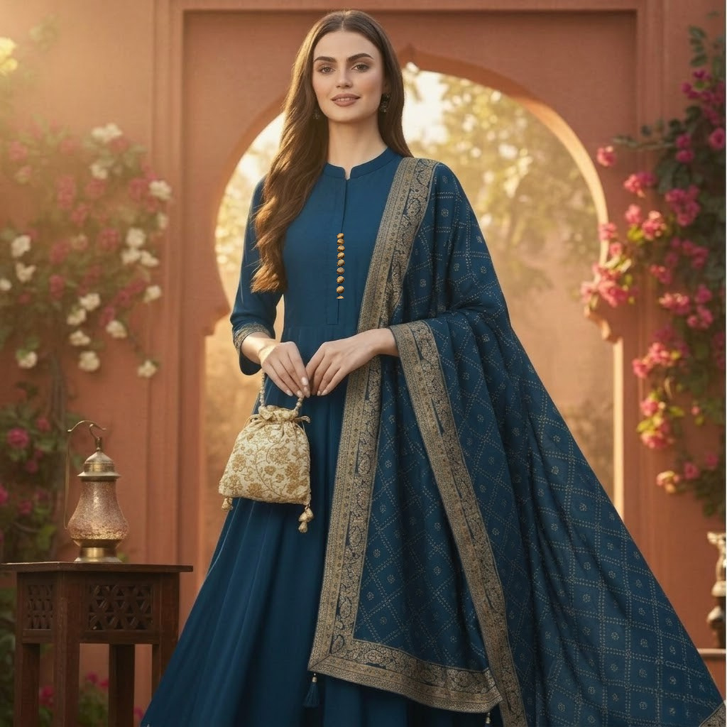 Designer Anarkali Kurta Pant and Dupatta 3Pcs Set For Women
