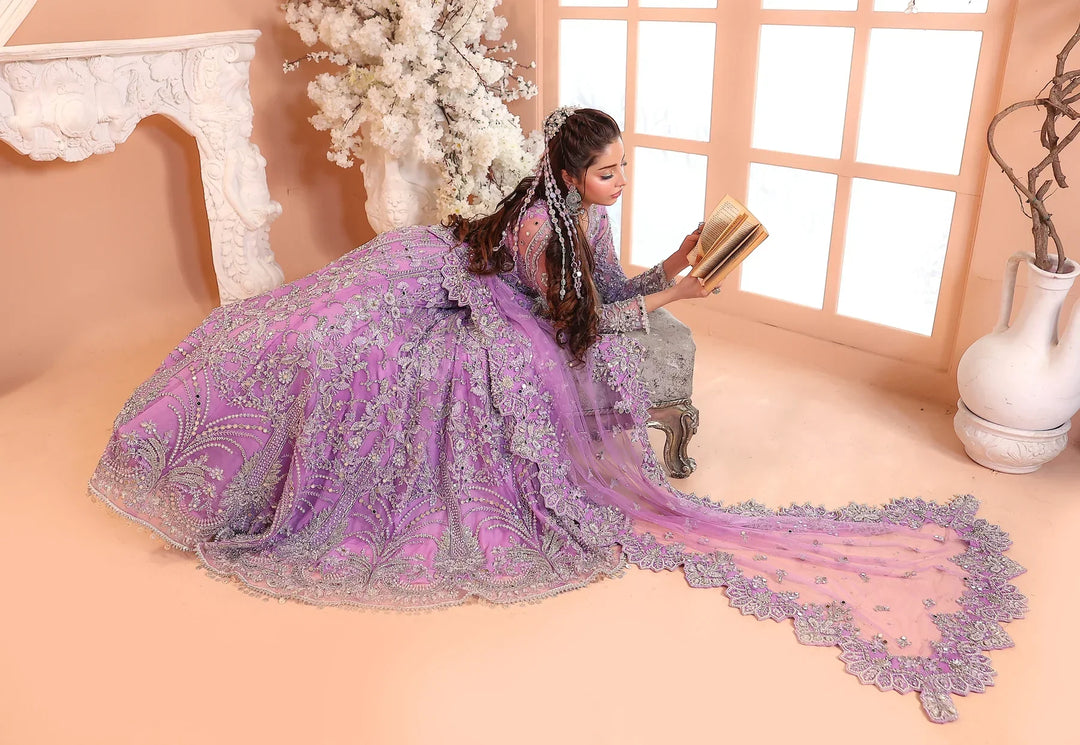 Pastel Lilac &amp; Sparkling Silver: Embroidered Net Bridal Lenge Choli | Ready To Wear