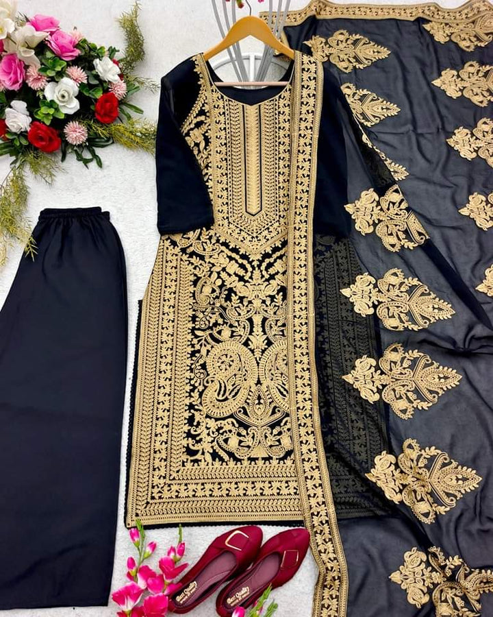 Black Fox Georgette Suit with Embroidery Work