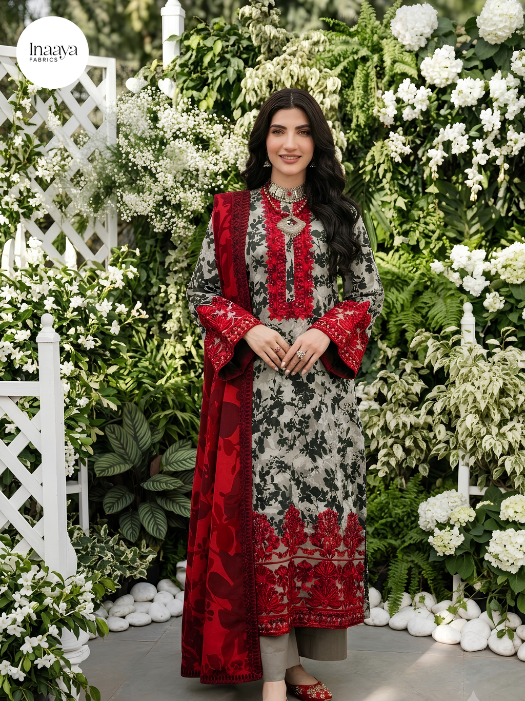 3 Piece Stitched Lawn Embroidery Suit - Ready To Wear