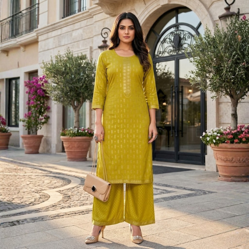 Rayon Embroidered Kurti with Plazzo 2 Pcs Dress
