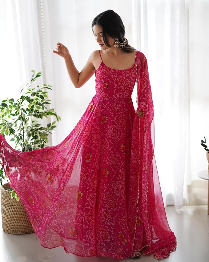 Pure Chiffon Bandhani Gown