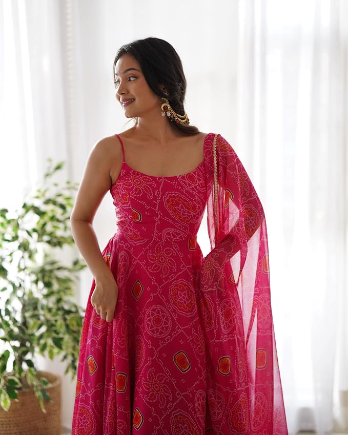 Pure Chiffon Bandhani Gown
