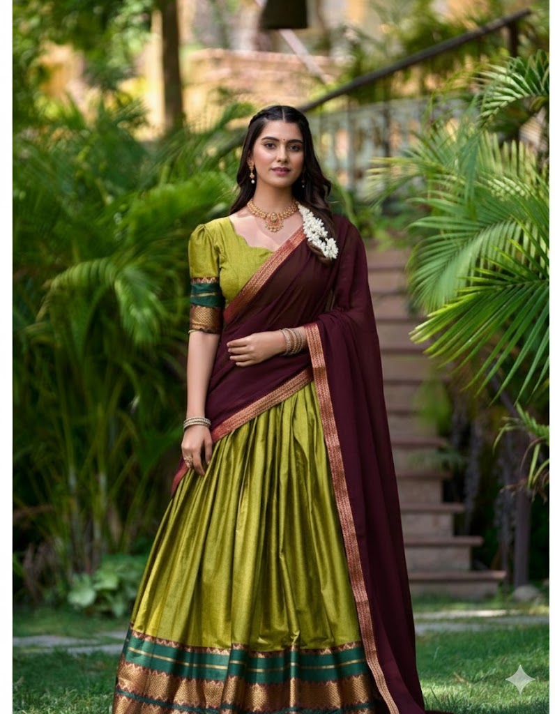 Stylish Lichi Silk Saree Lehanga With Blouse and  Banarasi Duppatta For Women