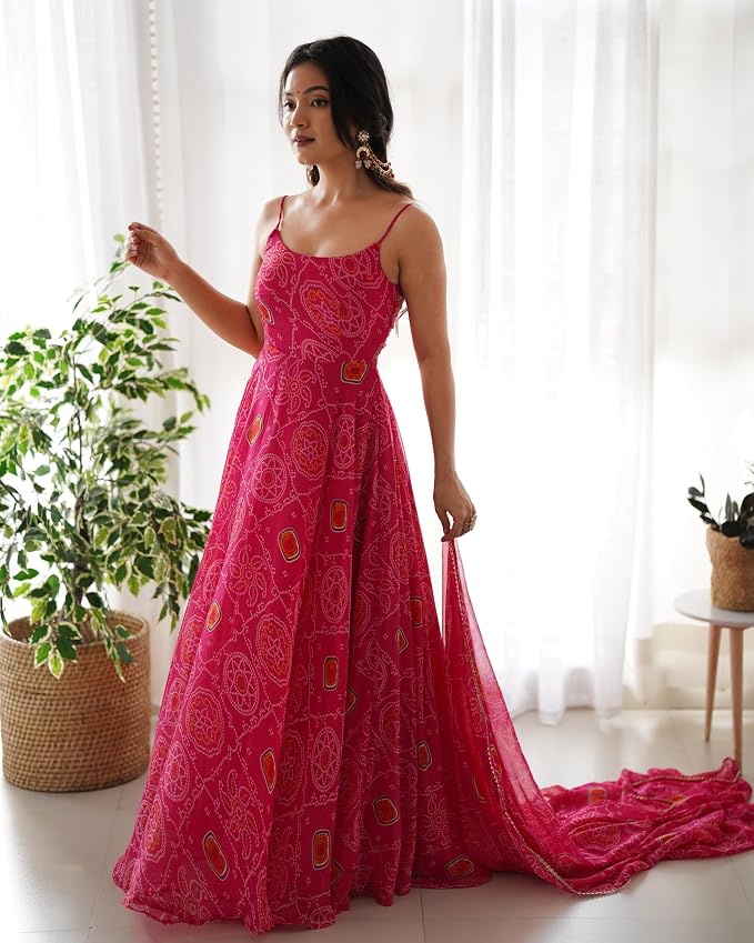 Pure Chiffon Bandhani Gown