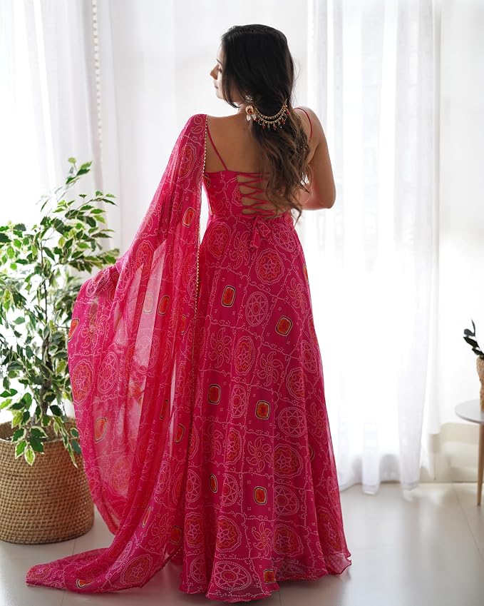 Pure Chiffon Bandhani Gown