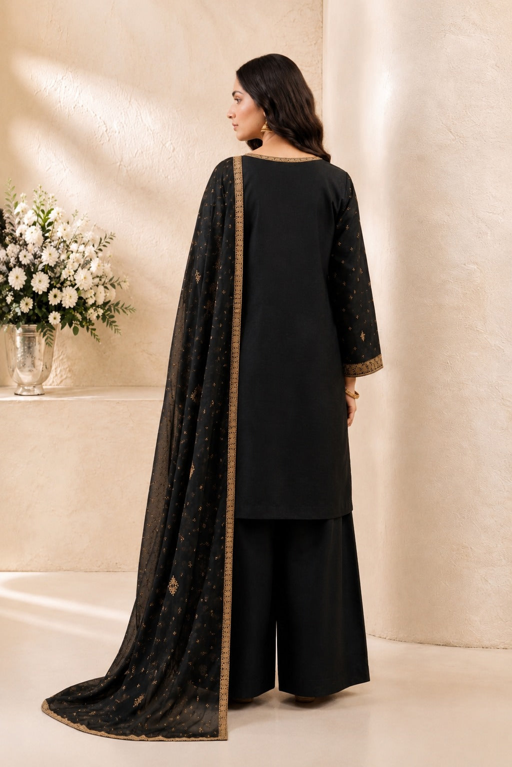 Black Sheesha Silk 3-Piece Formal Suit - back