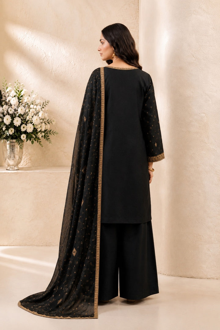Black Sheesha Silk 3-Piece Formal Suit - back