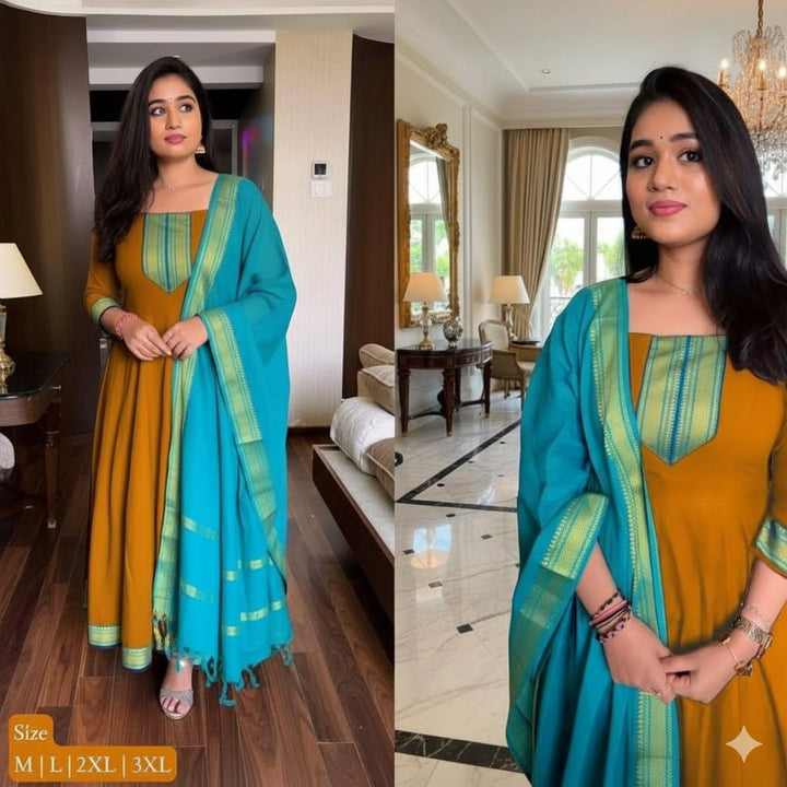 Stunning Long Frock  And  Dupatta Set  For Women  002