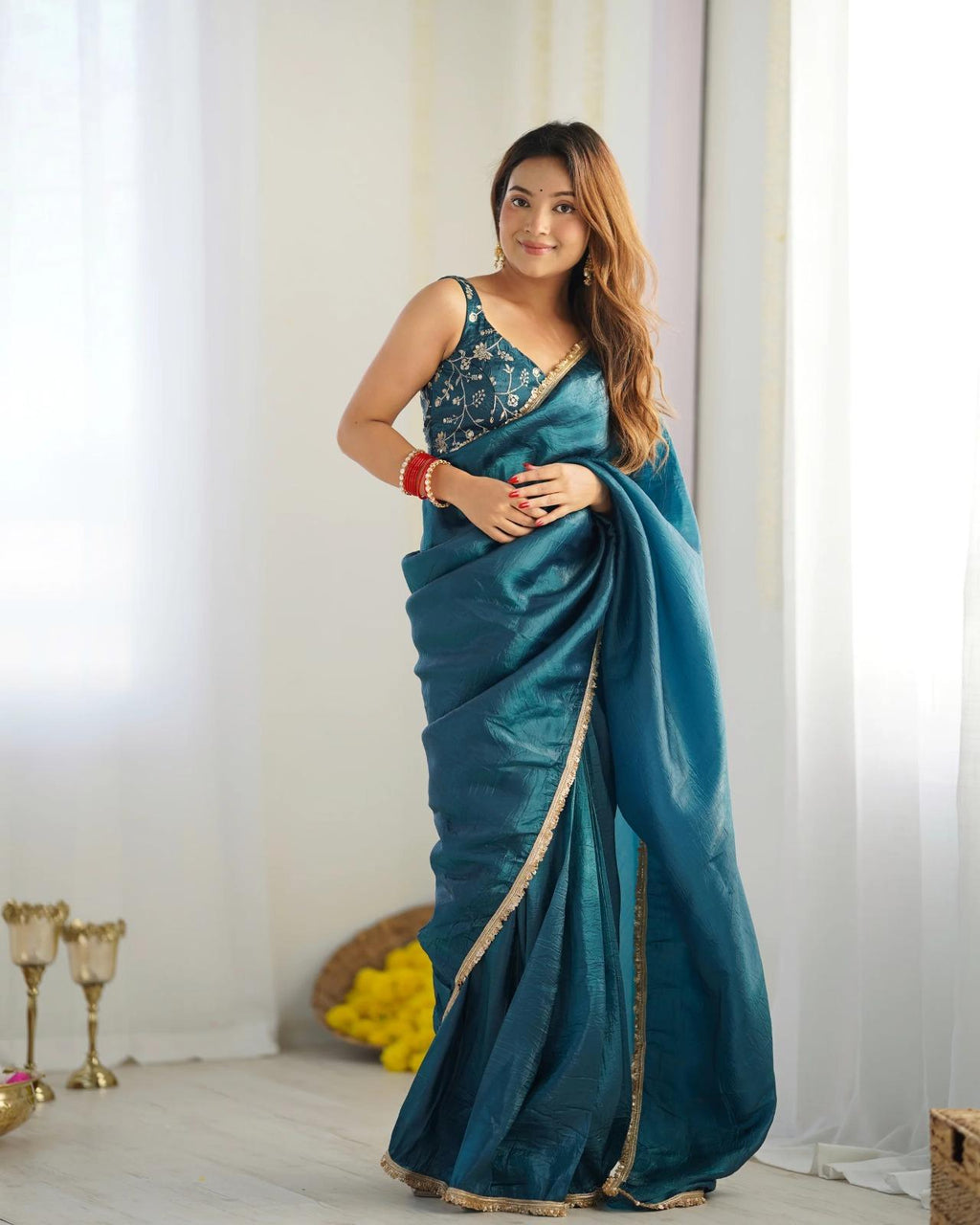 Gold Crush Tissue Silk Saree For Women