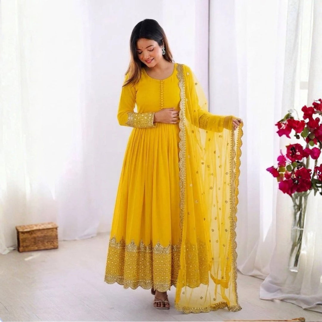[READY STOCK] Deepavali Embroidered Anarkali Dress Set | Sequins Muslimah Baju Raya Dinner Wear