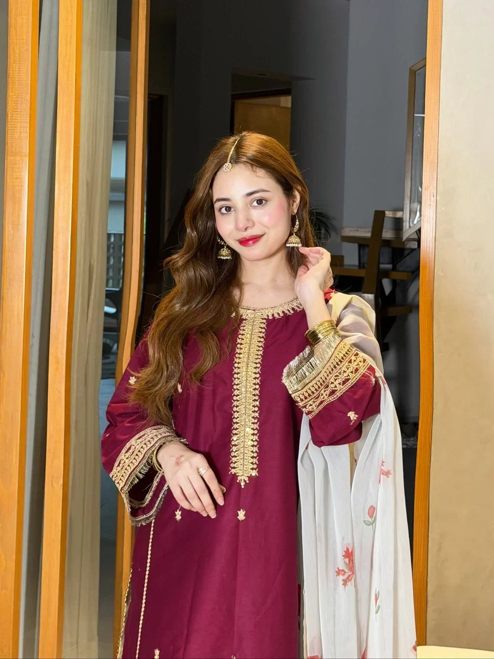 Embroidered Shamooz Silk 3-Piece Suit | Ready To Wear