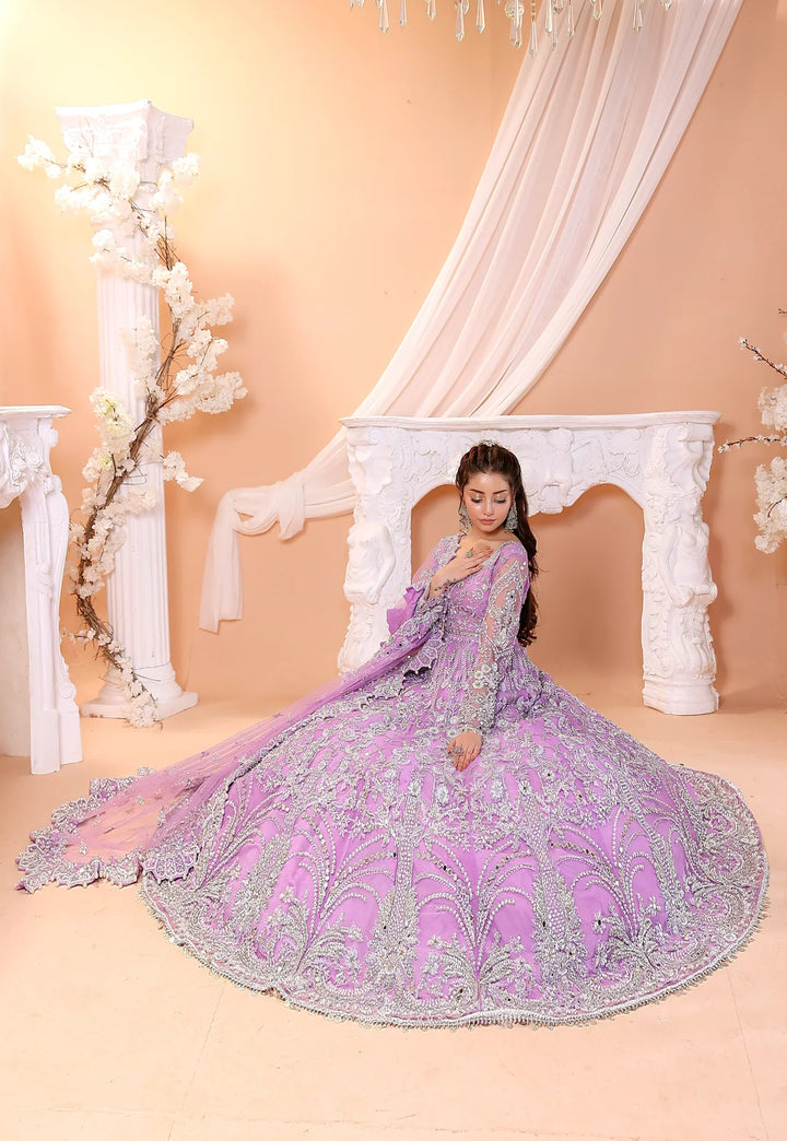 Pastel Lilac &amp; Sparkling Silver: Embroidered Net Bridal Lenge Choli | Ready To Wear