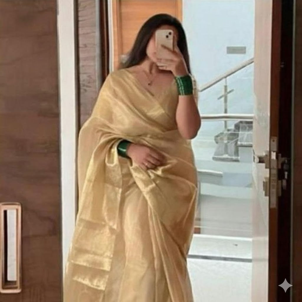 Silk Cotton Elegance Golden Saree Dress For Women
