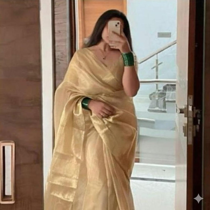 Silk Cotton Elegance Golden Saree Dress For Women
