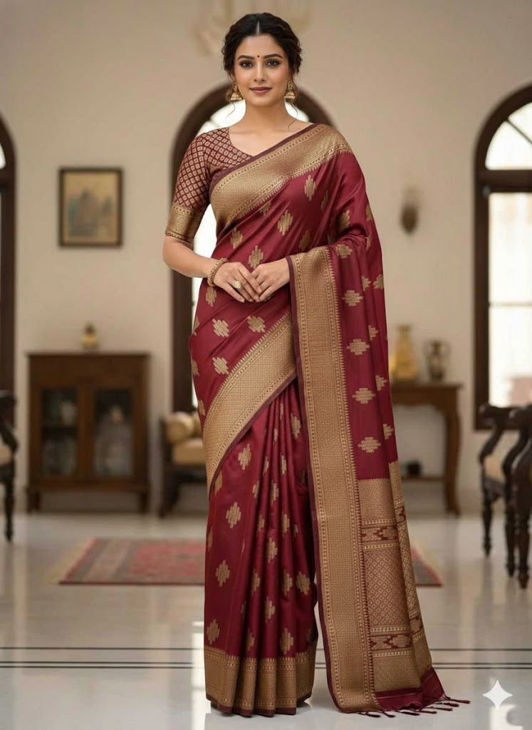 Maharani Collection: Exquisite Jacquard Silk Saree with Grand Pallu