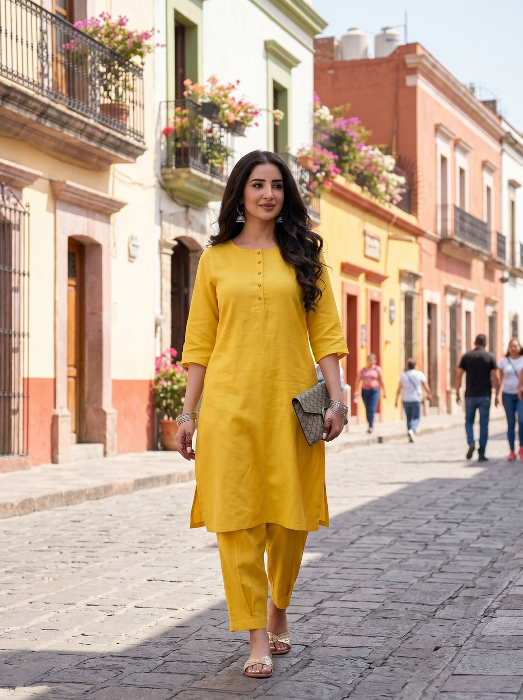 Rayon Yellow 2pcs Suit For Women Limited Stock 002