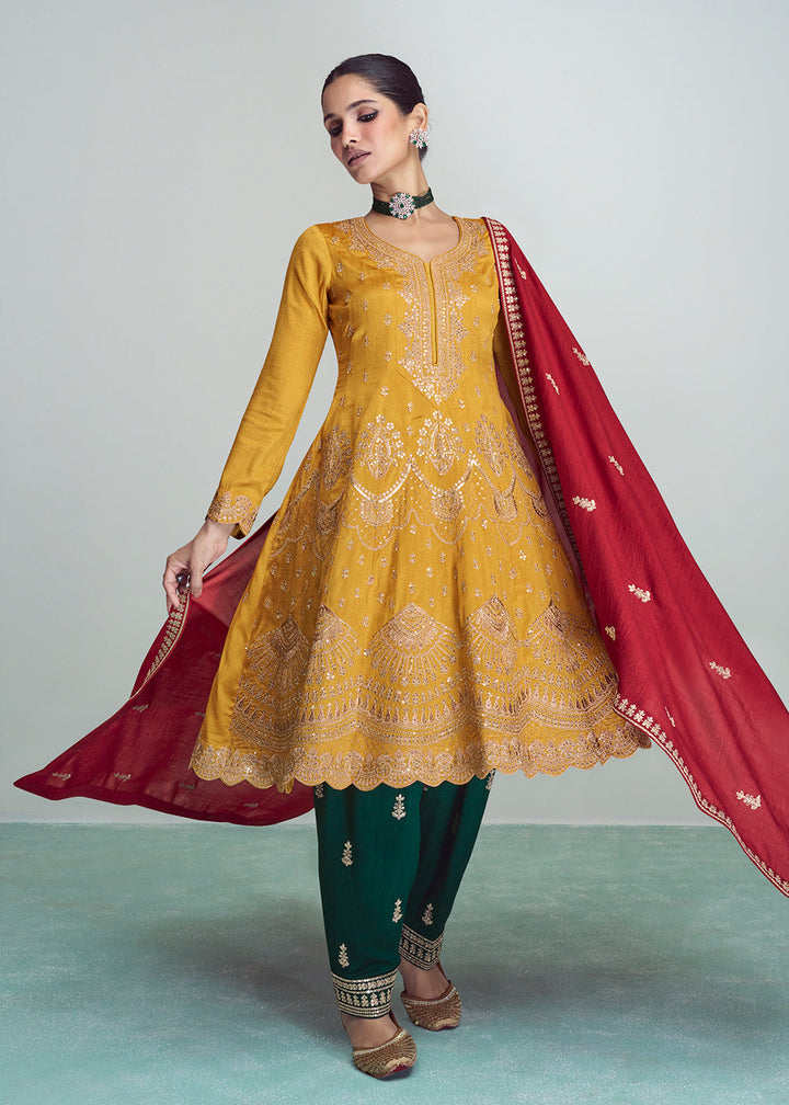 Silk Embroidered Peplum Punjabi Style Suit