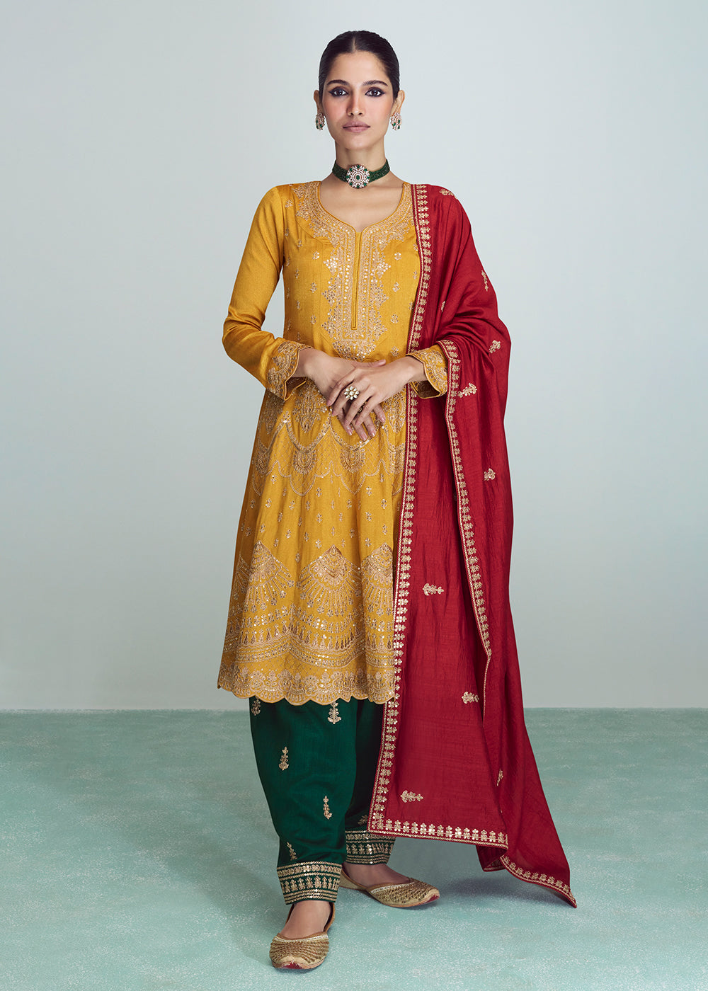 Silk Embroidered Peplum Punjabi Style Suit