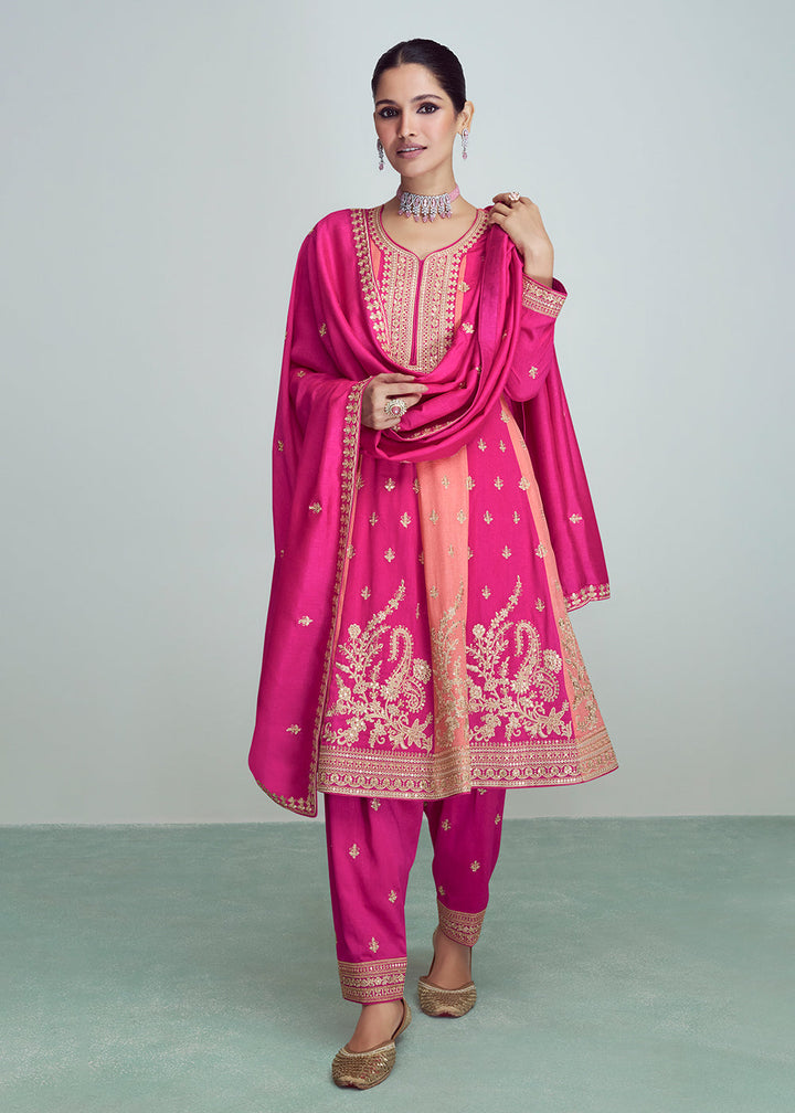 Silk Embroidered Peplum Punjabi Style Suit