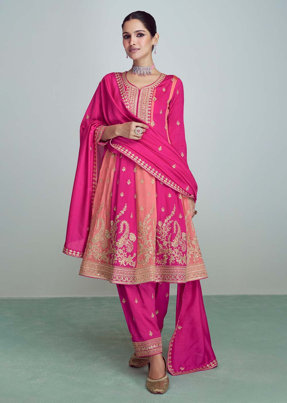 Silk Embroidered Peplum Punjabi Style Suit