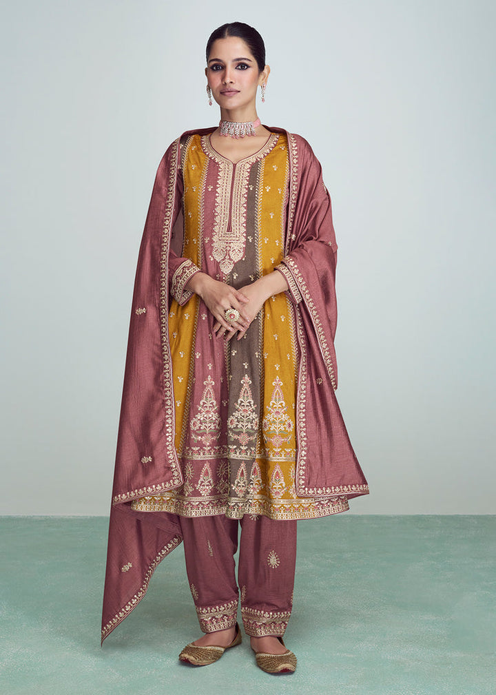 Silk Embroidered Peplum Punjabi Style Suit