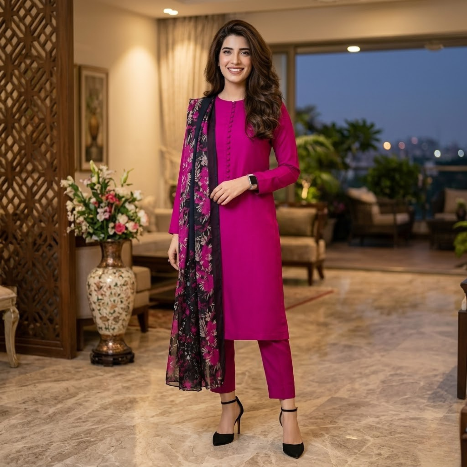 Plain 3PCS Suit Collection With Printed Dupatta  For Women 003
