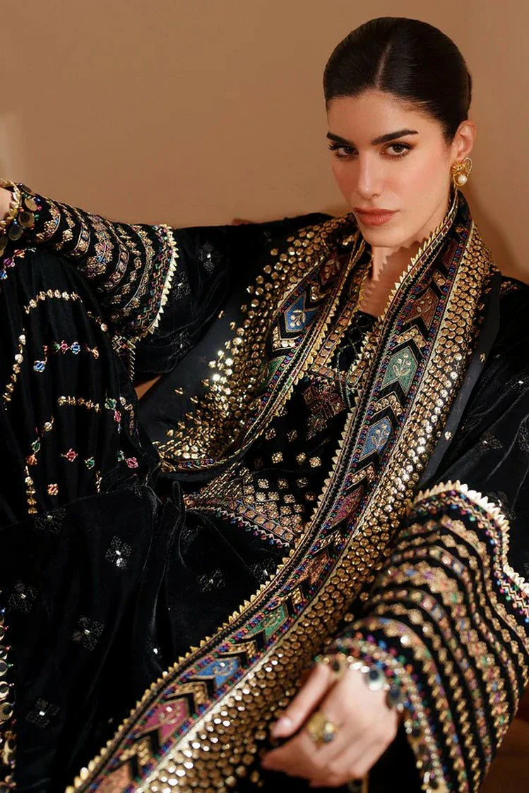 03-Piece Luxury Heavy Embroidered Velvet Suit - Ready To Wear
