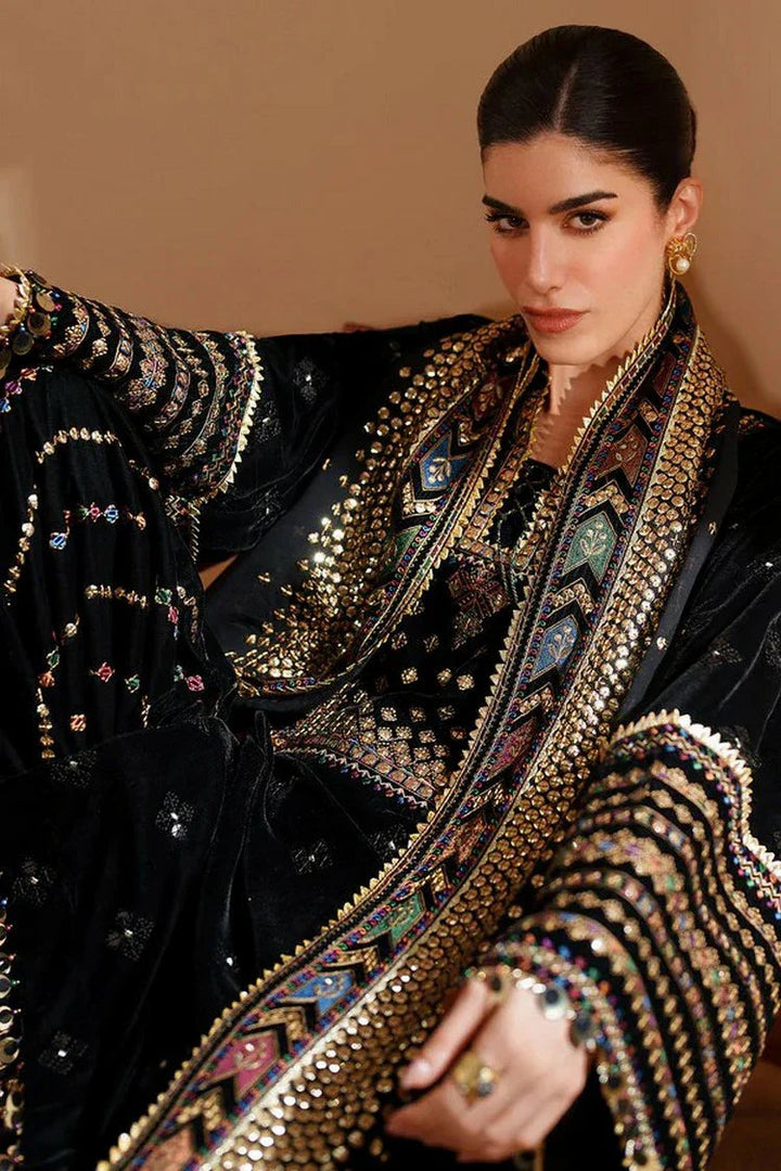 03-Piece Luxury Heavy Embroidered Velvet Suit - Ready To Wear