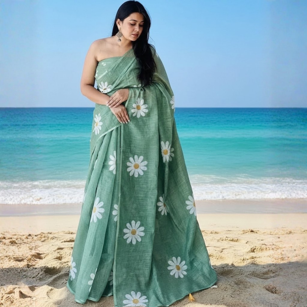 Printed Cotton Saree Collection  With Fumka Border  For  Women