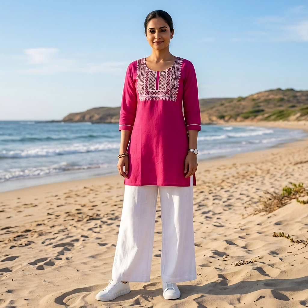 Western Style White  Cotton  Embroidery  Tops  Collection For Women