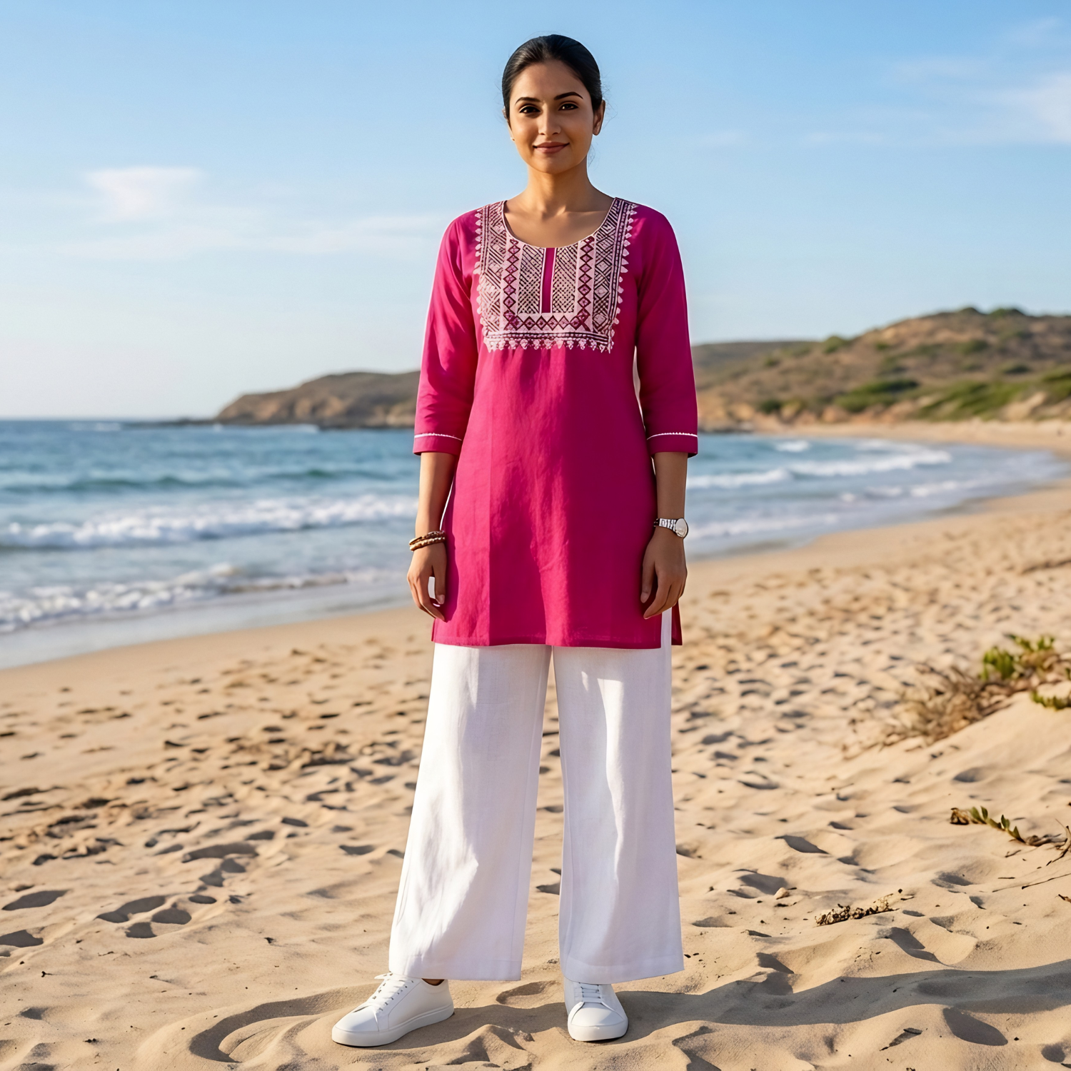 Western Style White  Cotton  Embroidery  Tops  Collection For Women